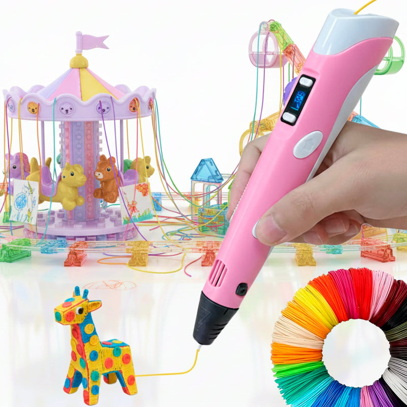 Geartech 3D Printing Pen with Adjustable Speed & 50 m Colour Filament Set