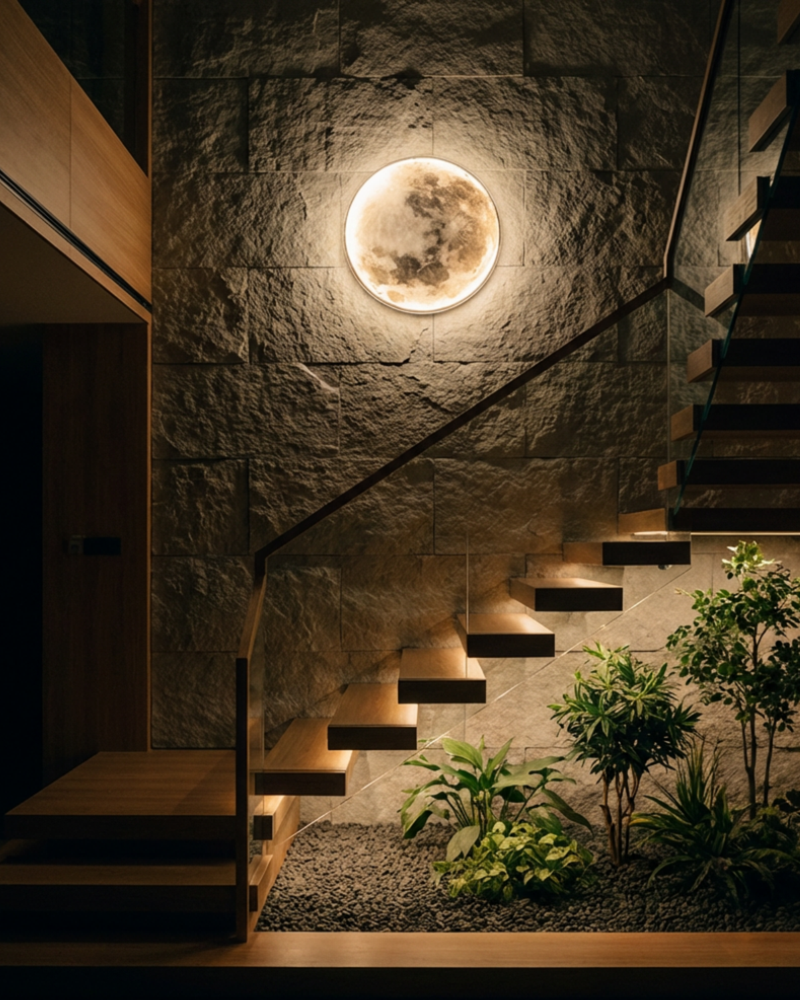 LED Moon Wall Light with Realistic Lunar Design & Warm Ambient Glow