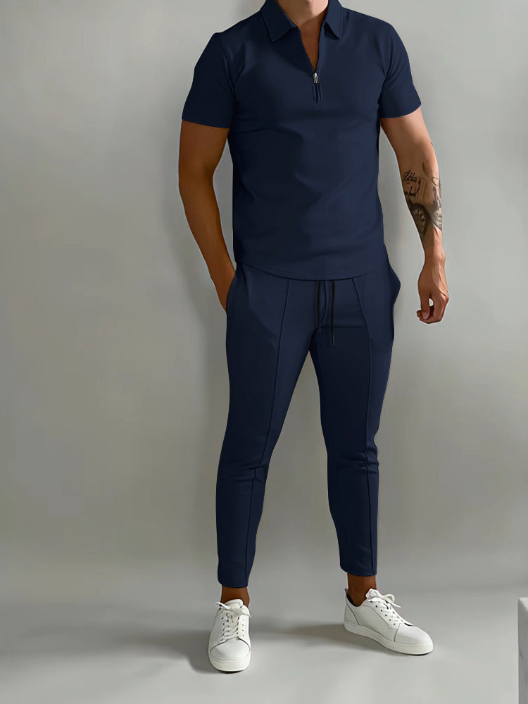Men's Summer Set with Polo and Jogging Trousers in Polyester