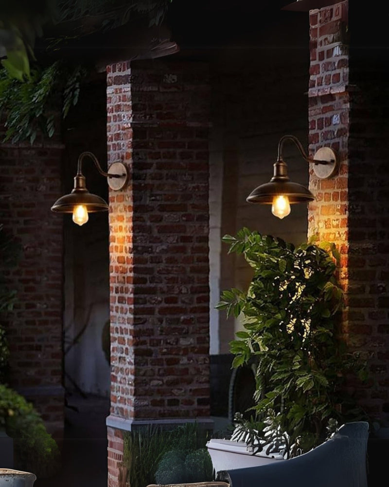 Vintage Metal Wall Sconce with Curved Arm & Wide Dome Shade