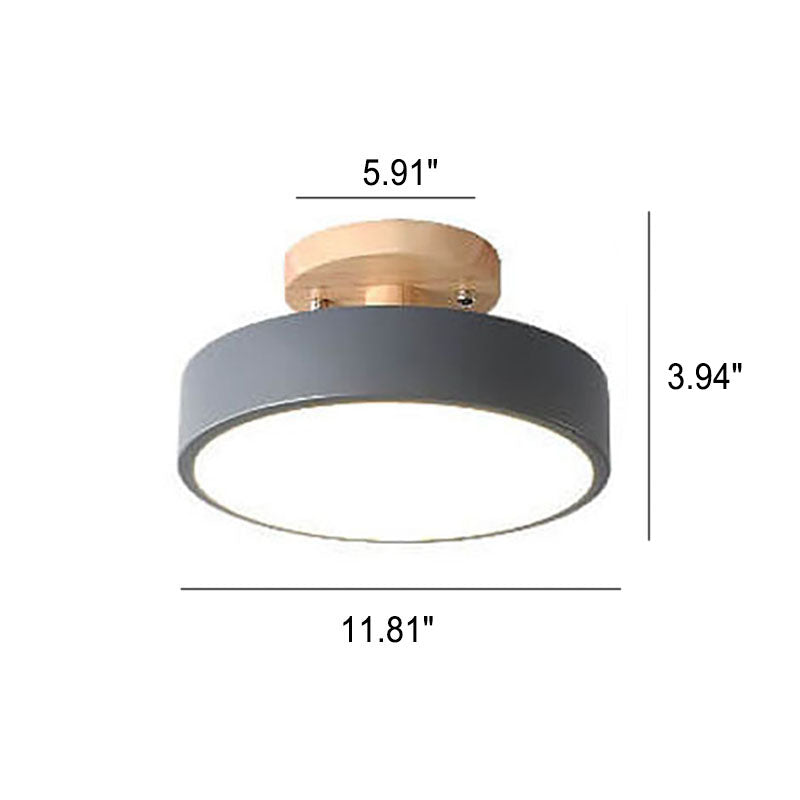 Round Wood LED Semi-Flush Ceiling Light