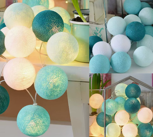 Cotton Ball String Lights with Battery or USB Power Options