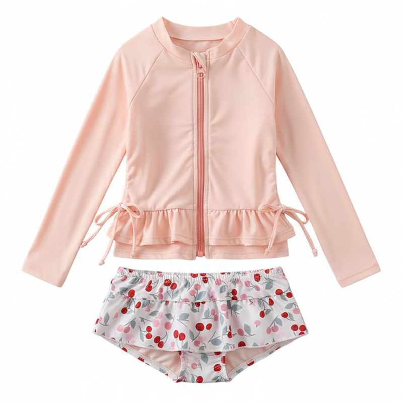 Girls' Swim Set for Beach and Pool with Long Sleeves and Zip