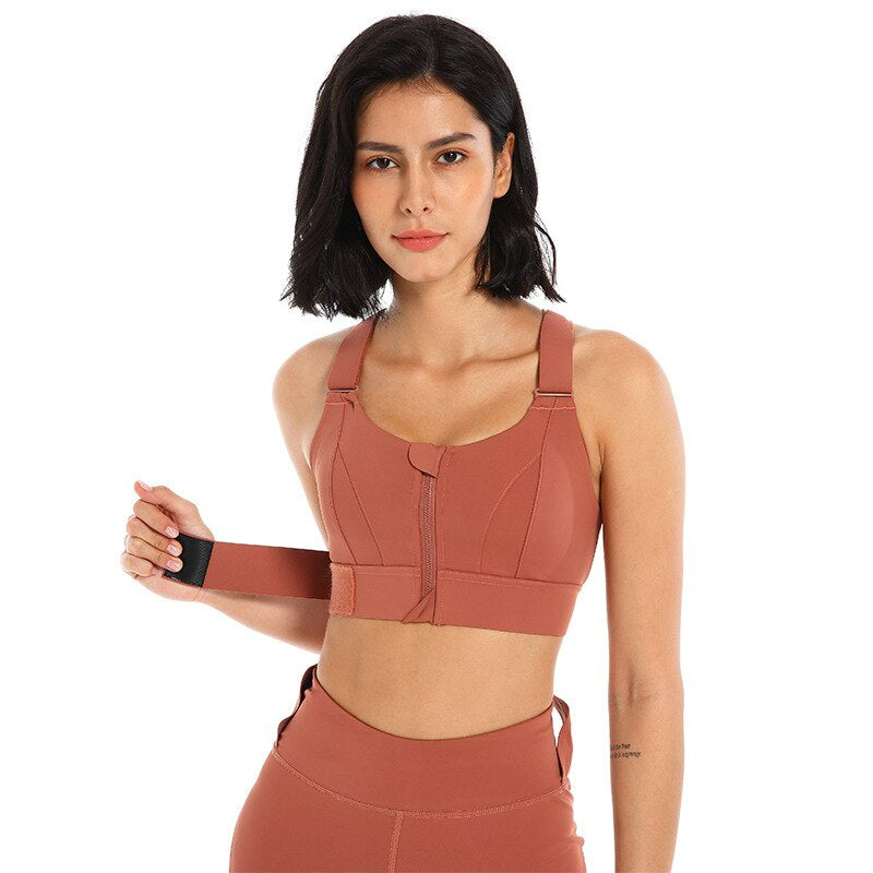Women's Adjustable Zip-Front Sports Bra for High-Intensity Training