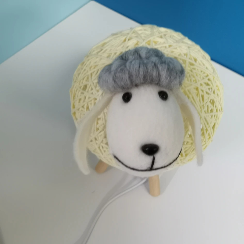 Sheep Night Light with Woven Shade and Wooden Base for a Warm Atmosphere