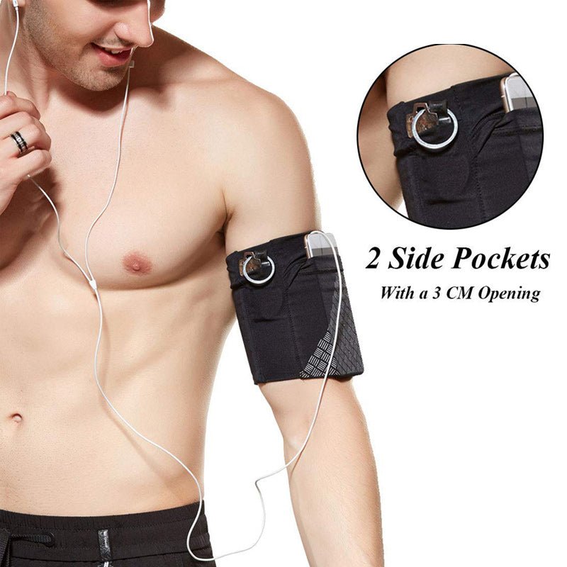 Stretch Phone Armband with Dual Pockets for Running