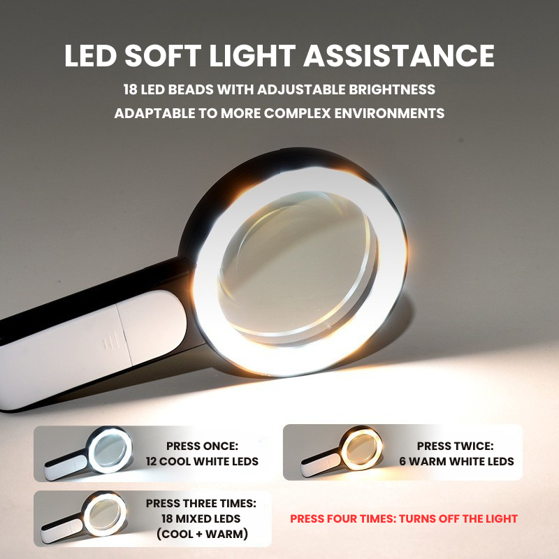 Magnifying Glass with LED Lighting and Adjustable Light Settings for Clear Reading