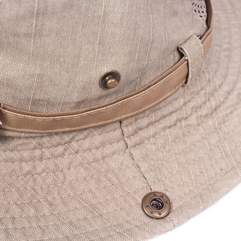 Sun Hat with Wide Brim, Mesh Panels and Adjustable Chin Cord