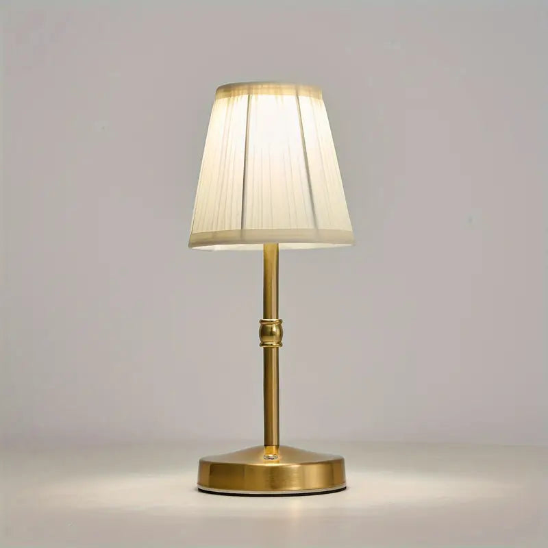 Wireless Table Lamp with Linen Shade and Brass Base for Warm Light