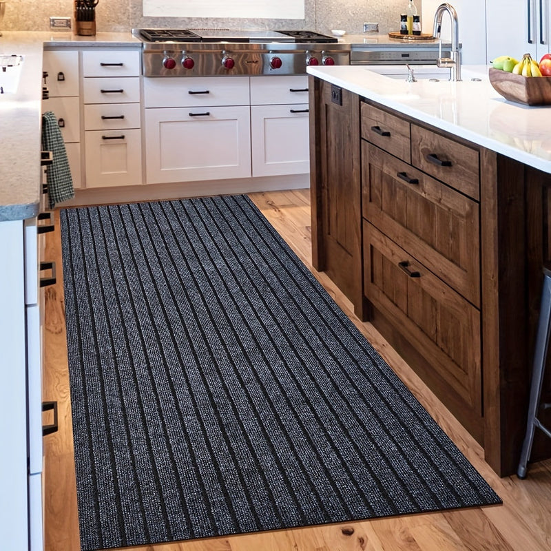 Ribbed Hallway Runner Rug with Rubber Backing and Low Pile Finish