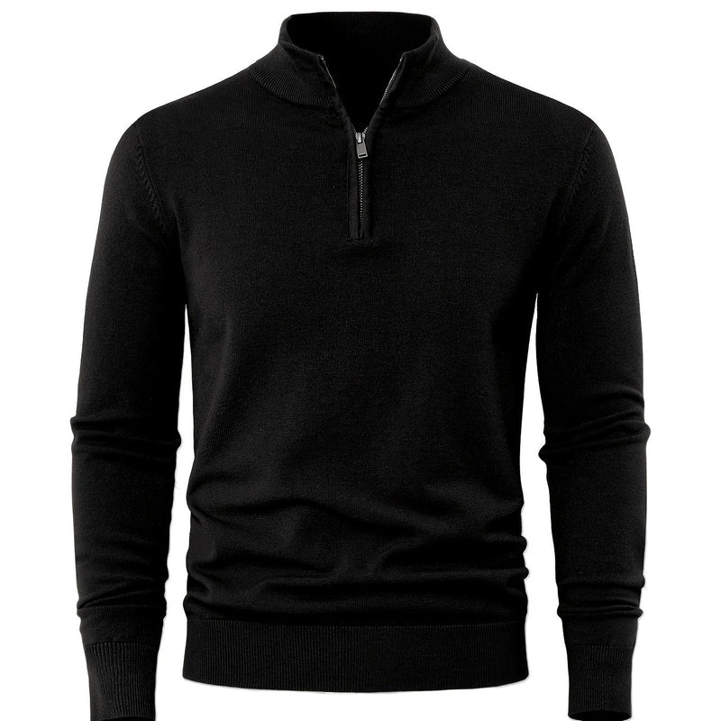 Men's Knitted Jumper with Half Zip – Warm High-Neck Style for Autumn and Winter