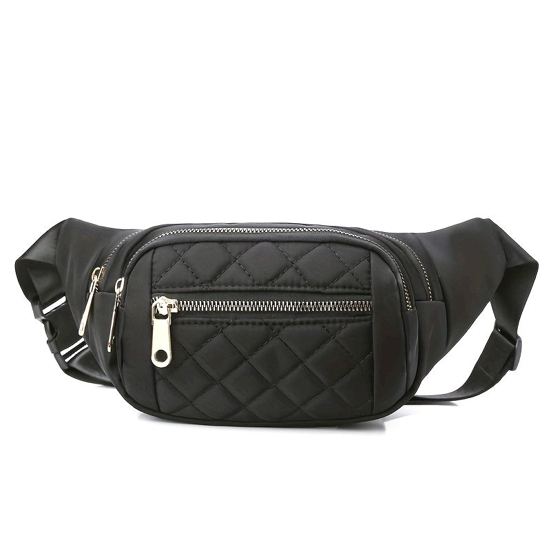 Lightweight Bum Bag for Women with Quilted Check Pattern and Double Zipper