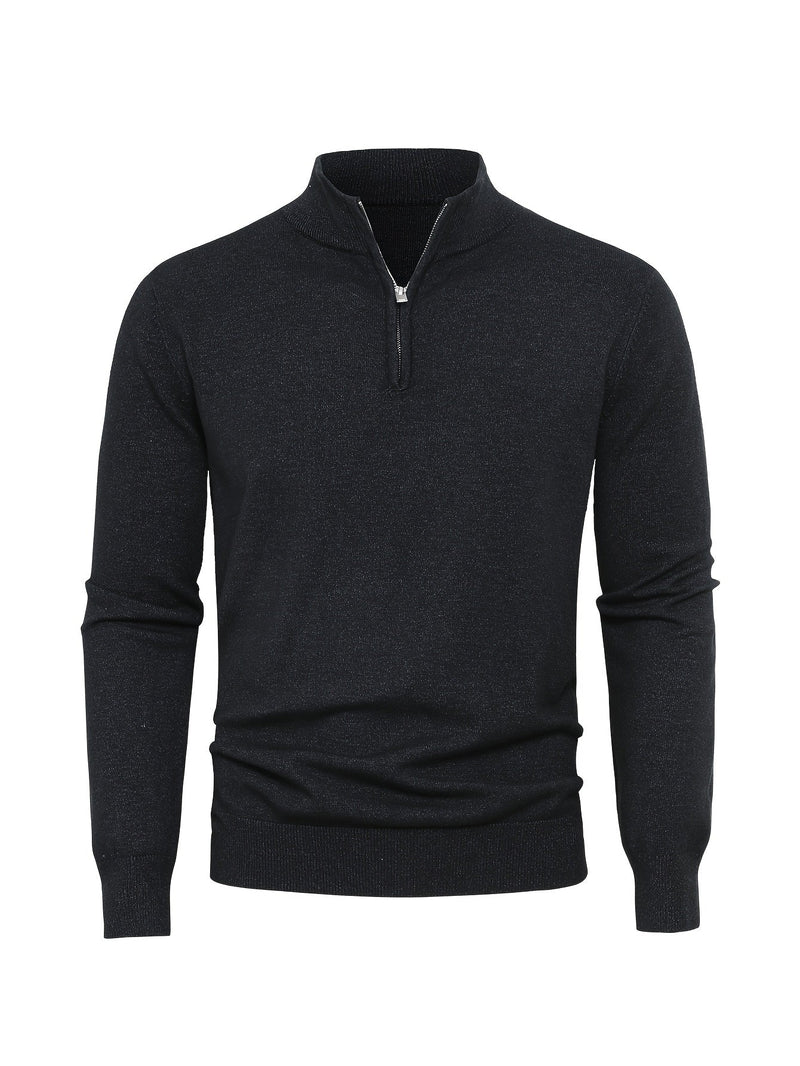 Men's Knitted Jumper with Half Zip – Warm High-Neck Style for Autumn and Winter
