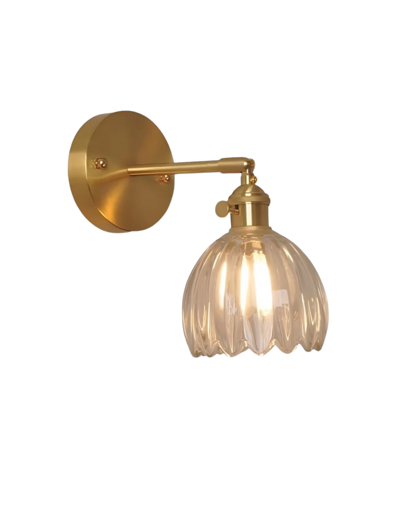 Flower-Inspired Glass Wall Sconce with Brass-Tone Fixture & Scalloped Shade