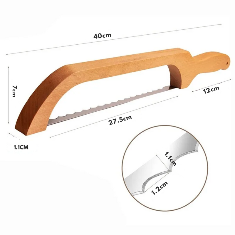 Curved Wooden Bread Knife with Serrated Blade for Even Slices
