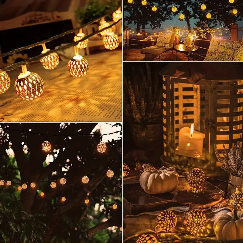 Moroccan Metal Globe String Lights for Indoor and Outdoor Décor