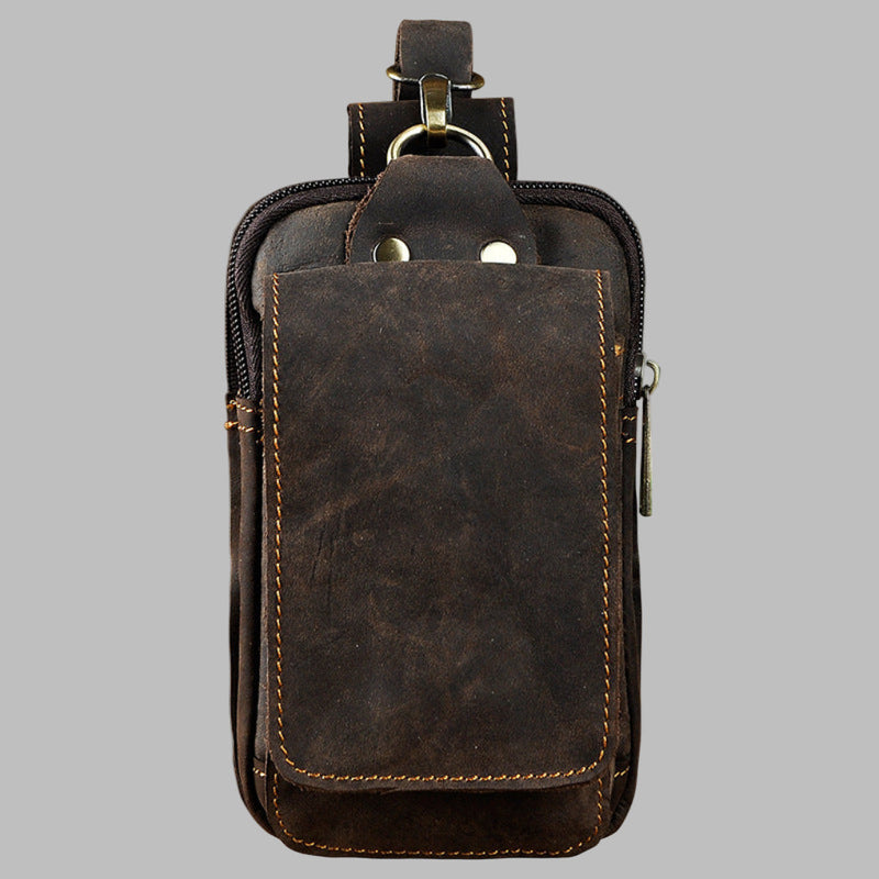Men’s Cowhide Leather Hip Bag with Magnetic Closure