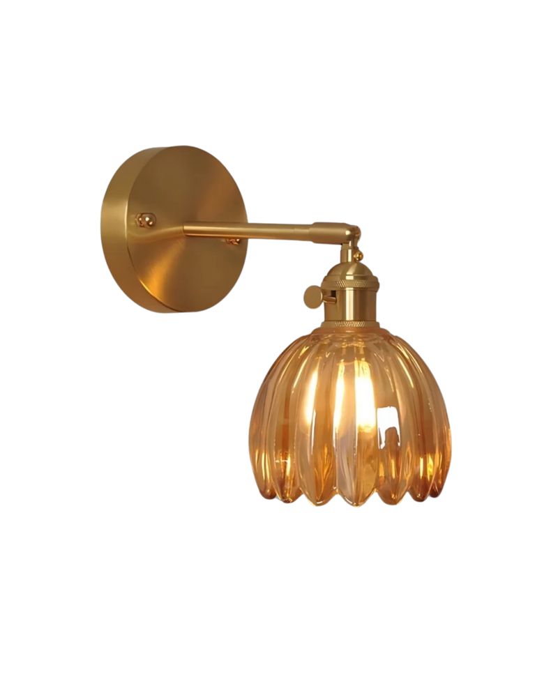 Flower-Inspired Glass Wall Sconce with Brass-Tone Fixture & Scalloped Shade