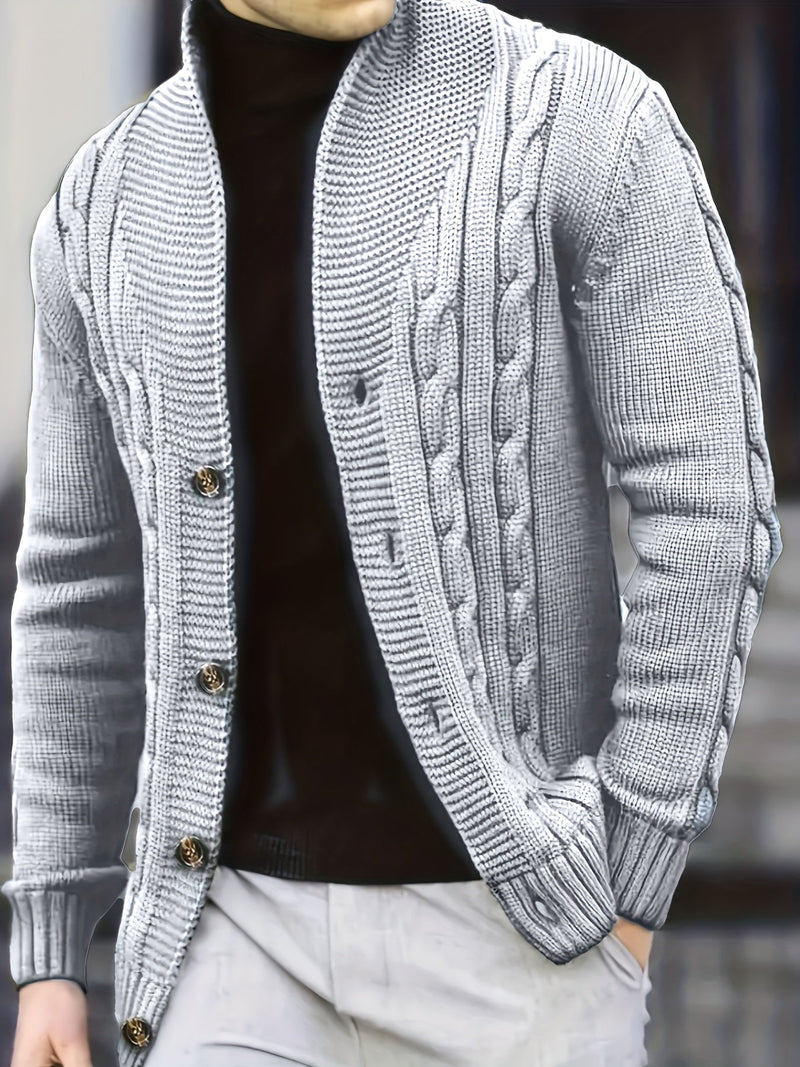 Men's Cable Knit Cardigan with V-Neck – Comfortable and Versatile