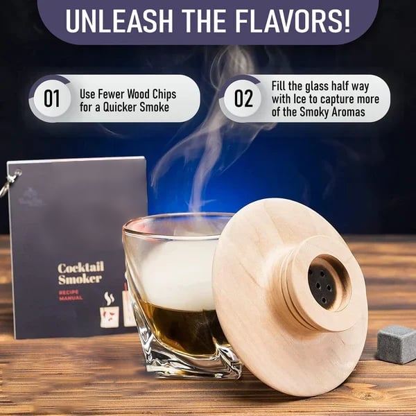 Wooden Cocktail Smoker Kit for Whisky, Drinks and Food Infusion