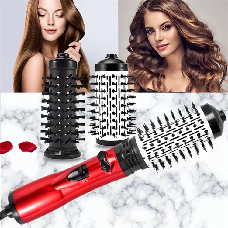 Rotating Hot-Air Hairstyler with Two Interchangeable Brushes