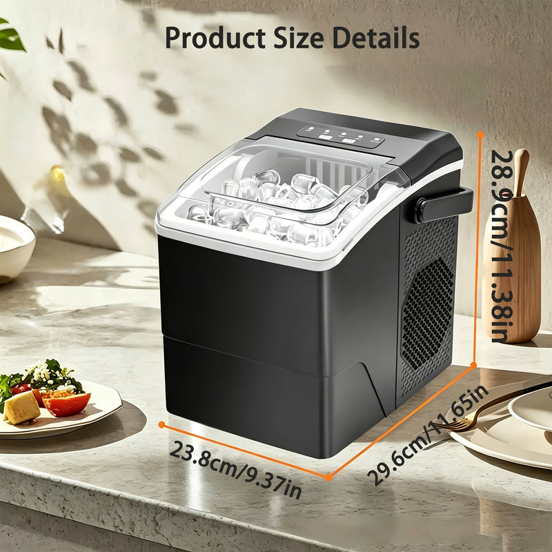 Compact Ice Cube Maker with Two Ice Cube Sizes and Quick Production