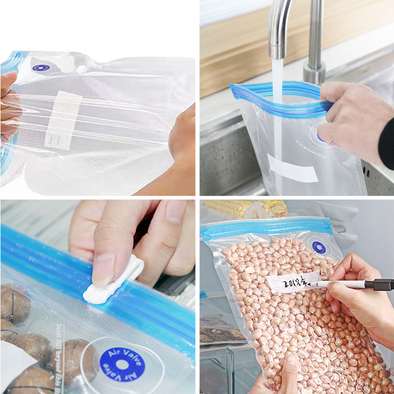 Ten Reusable Vacuum Storage Bags for Food with Zip Seals