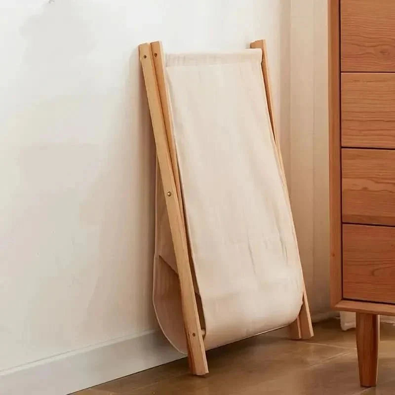 Foldable Wooden Laundry Basket with Fabric Bag for Stylish Laundry Storage