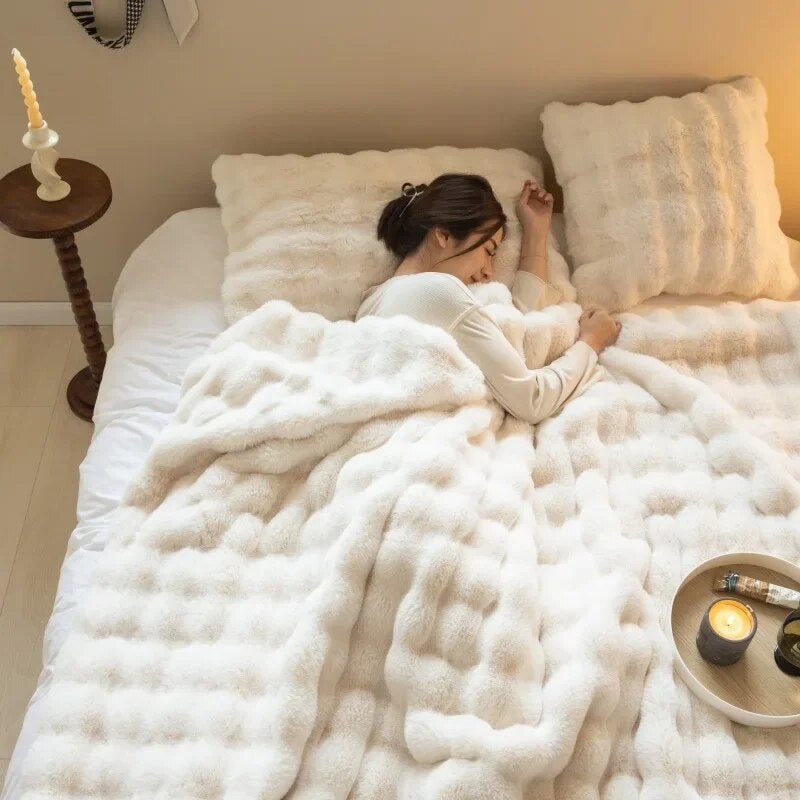 Plush Bubble Blanket with Raised Texture for Sofa and Bedroom Layers