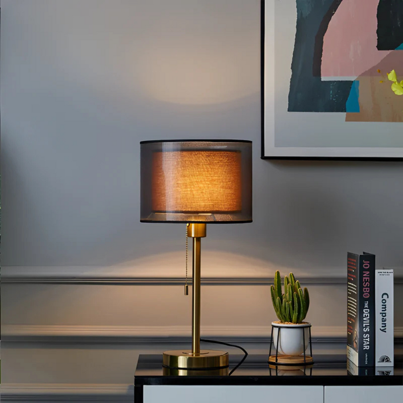Vintage Table Lamp with Double Fabric Shade for Warm Ambient Light LED