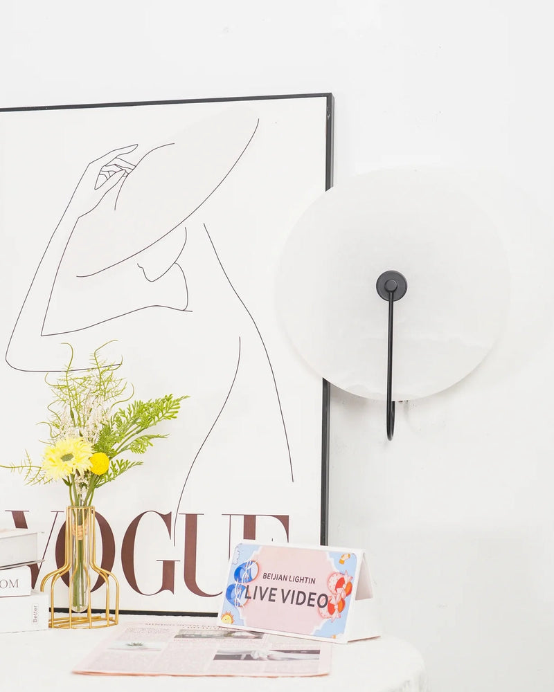 Alabaster LED Wall Lamp with Circular Stone Shade & Warm Ambient Light