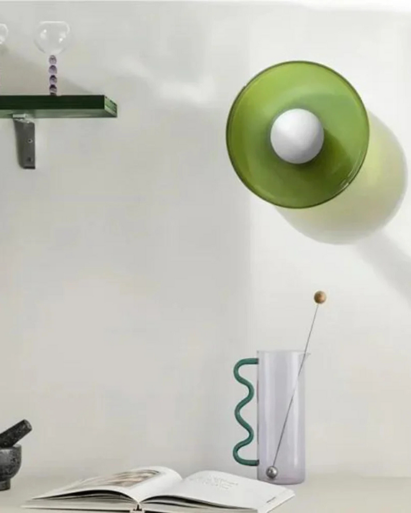 Sculptural Glass Wall Sconce with Central Globe Light & Circular Shade