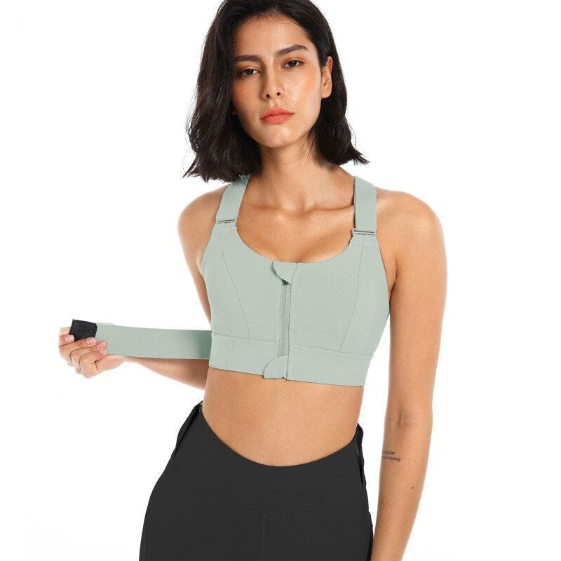 Women's Adjustable Zip-Front Sports Bra for High-Intensity Training