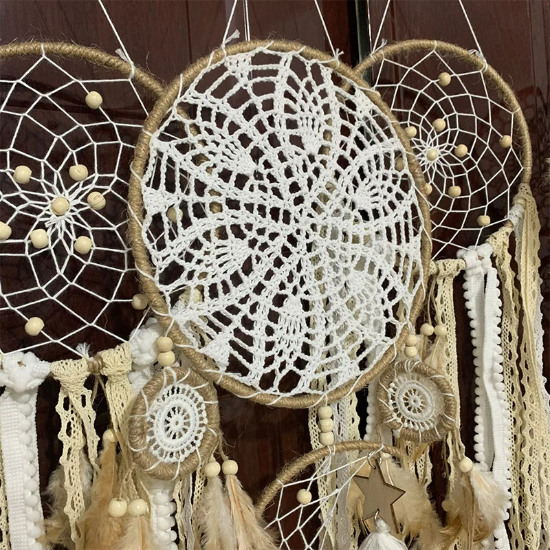 Bohemian Dreamcatcher Wall Decor with Moon Motif and Feathers for Atmospheric Interior Styling