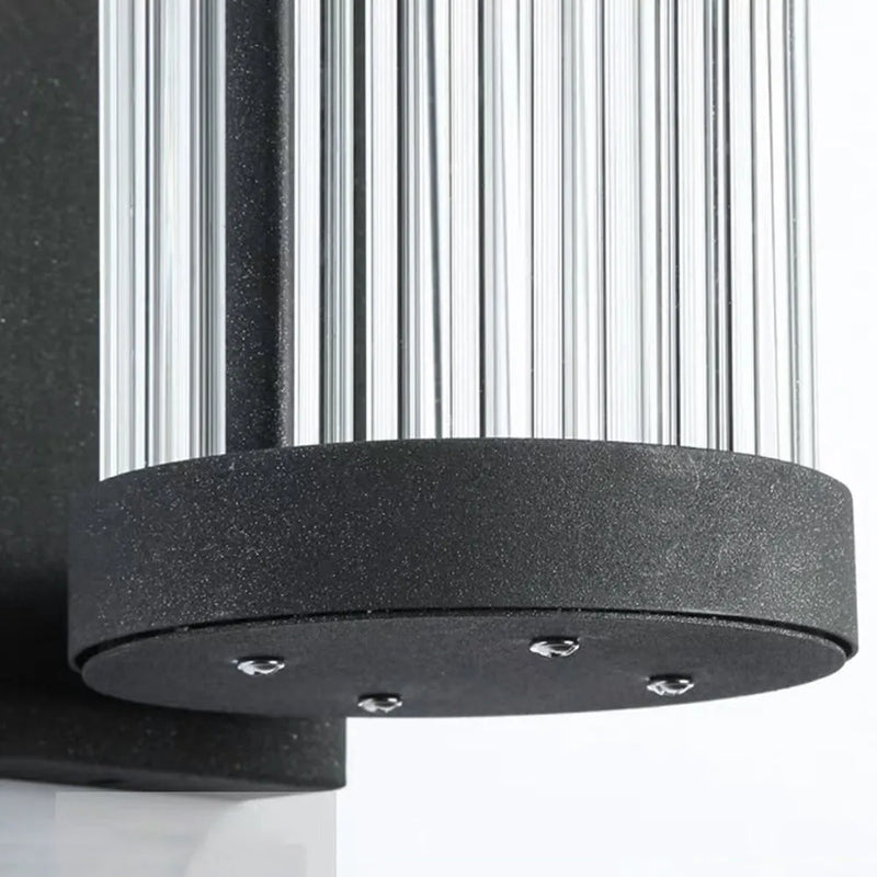 Semi-Cylinder Outdoor Wall Light with Ribbed Glass Shade