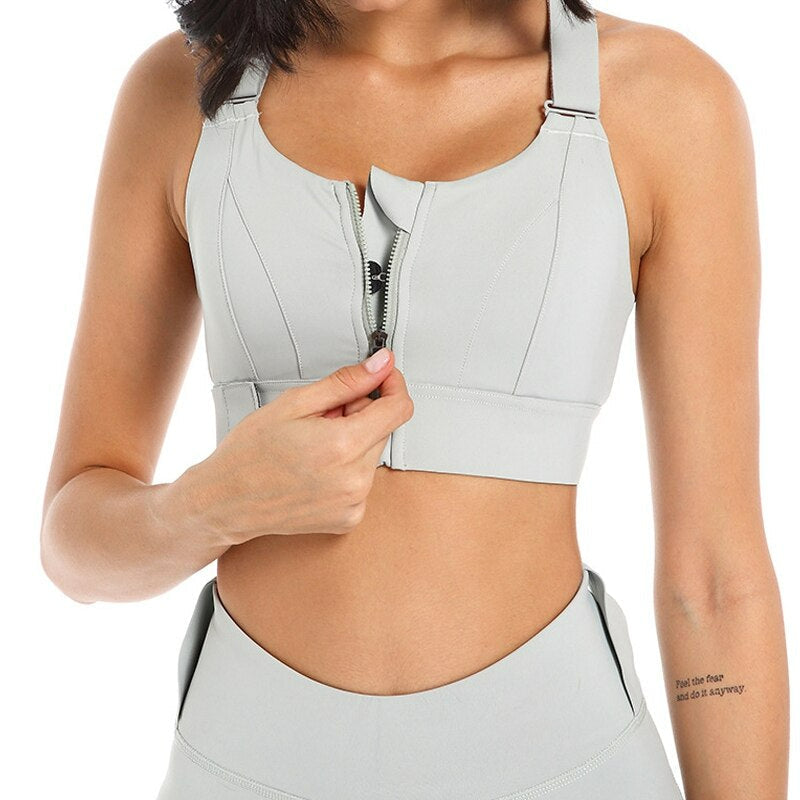 Women's Adjustable Zip-Front Sports Bra for High-Intensity Training
