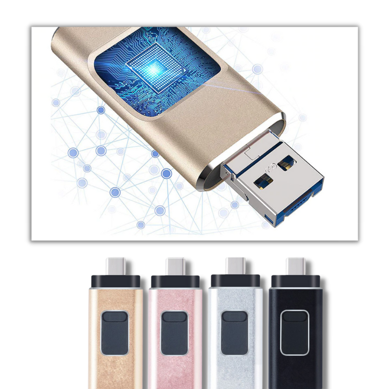 USB Flash Drive with Lightning, USB-C and Micro USB Connectors