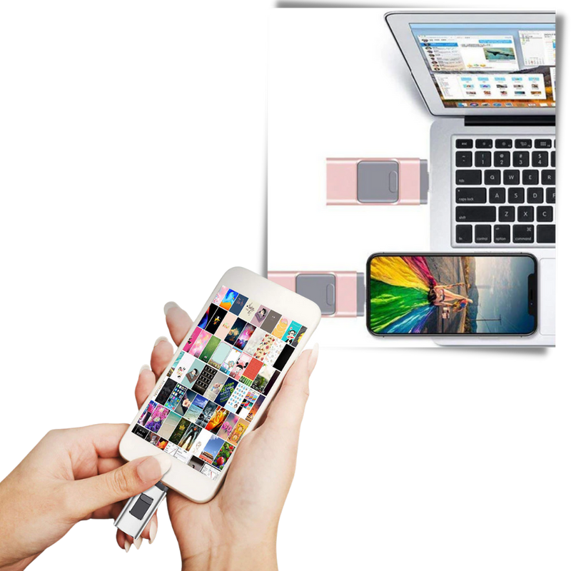 USB Flash Drive with Lightning, USB-C and Micro USB Connectors