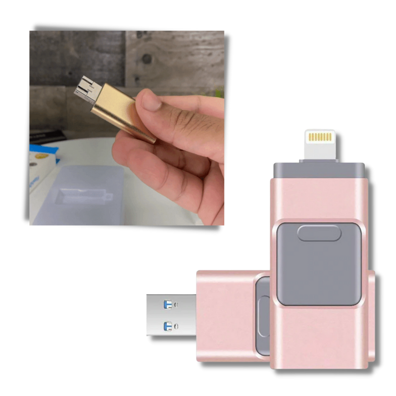 USB Flash Drive with Lightning, USB-C and Micro USB Connectors