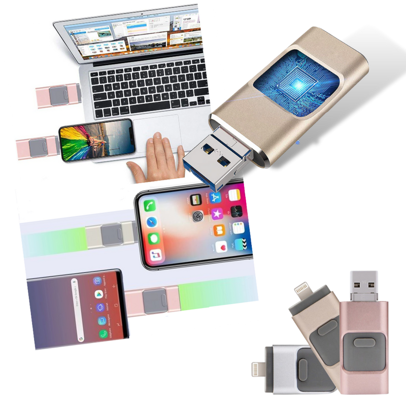 USB Flash Drive with Lightning, USB-C and Micro USB Connectors