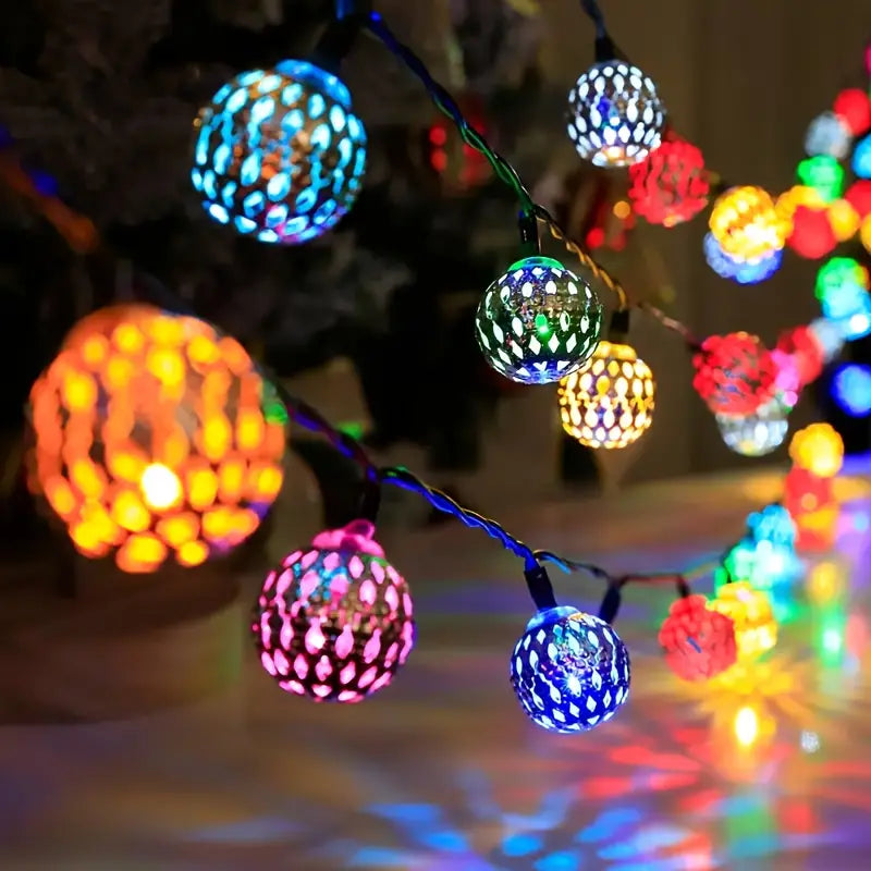 Moroccan Metal Globe String Lights for Indoor and Outdoor Décor