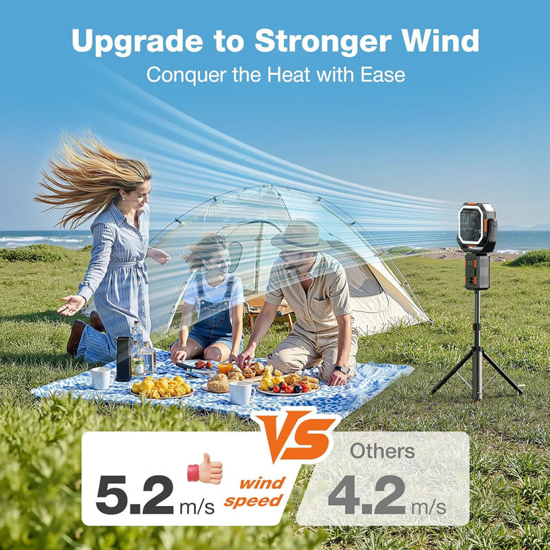 Rechargeable Camping Fan with Tripod & LED Lantern
