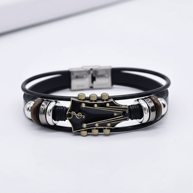 Unisex Leather Bracelet with Guitar-Inspired Design for Everyday Wear