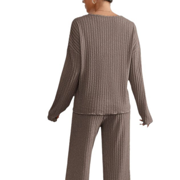 Ladies Knitted Loungewear Two-Piece Set with Soft Texture and Comfort