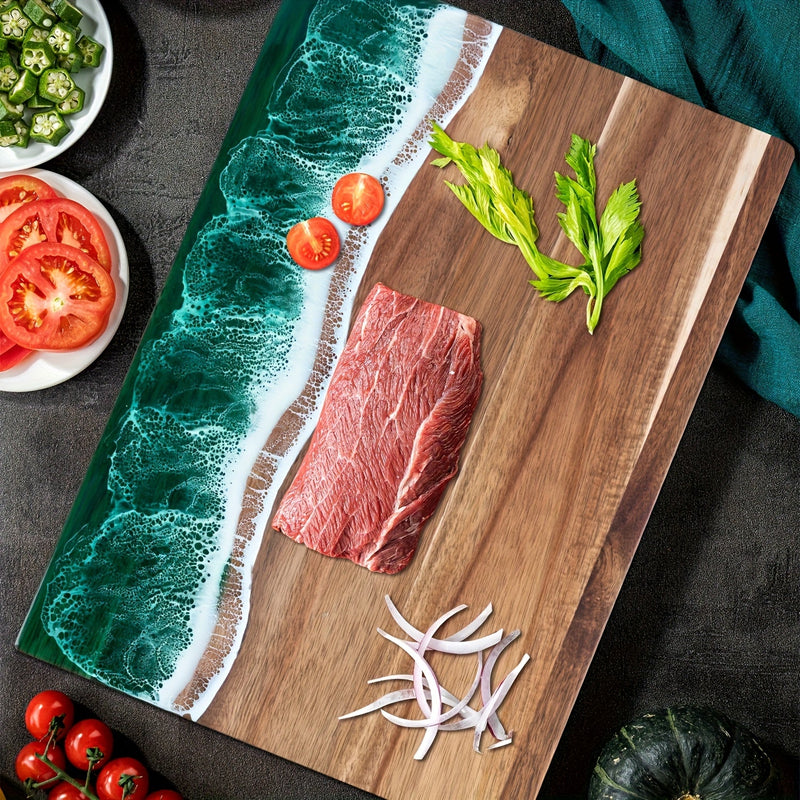 Acacia Wood Cutting Board with Ocean Resin Inlay