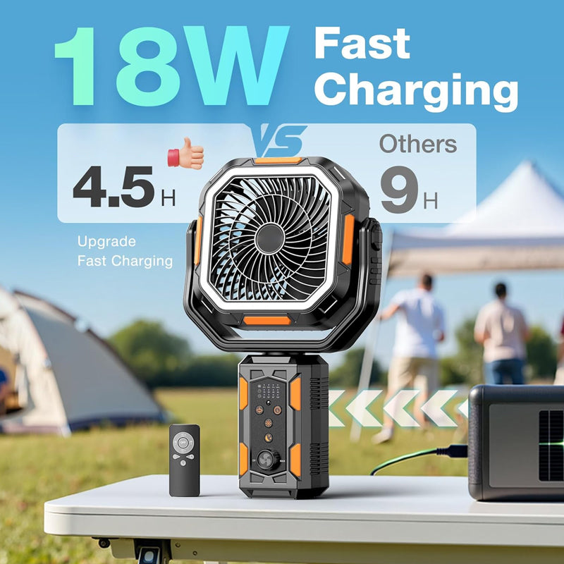 Rechargeable Camping Fan with Tripod & LED Lantern