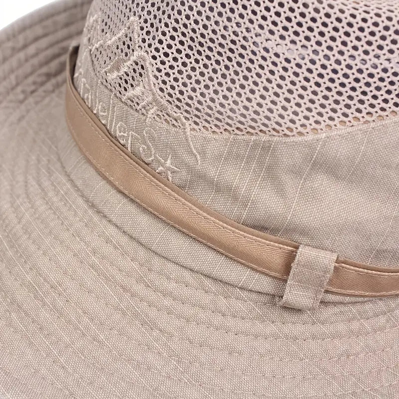 Sun Hat with Wide Brim, Mesh Panels and Adjustable Chin Cord
