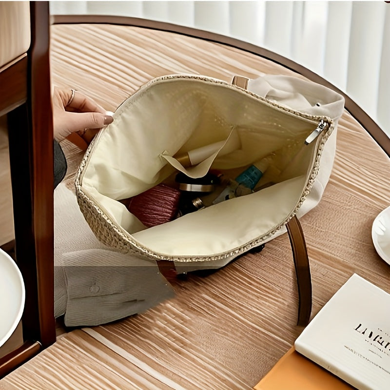 Beach Bag French Straw Tote Bag Spacious Woven Summer Bag