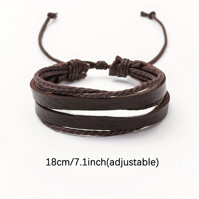 Stylish Leather and Wooden Bracelets Set - For the Modern Man
