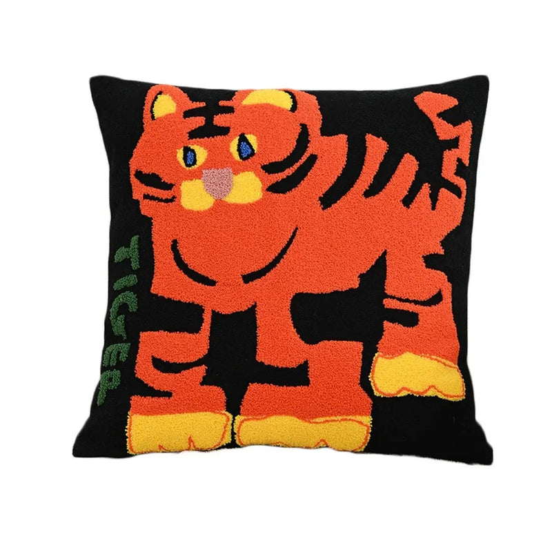 Nordic Embroidered Animal Cushion Cover with Textured Design